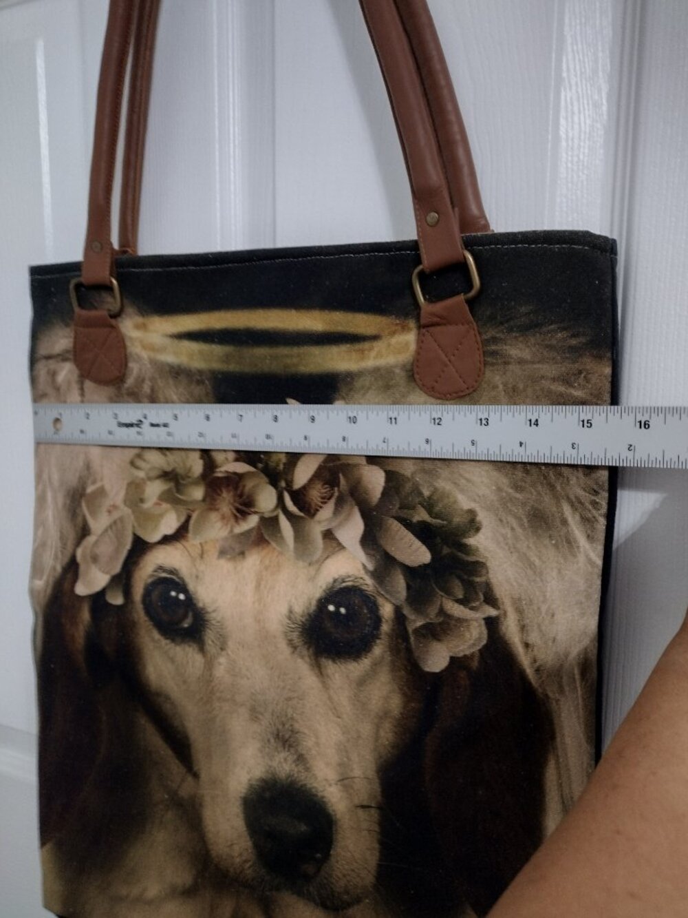 Regina Andrew Detroit Canvas Large Tote Bag Dog Angel Graphic Brown  Straps - Picture 8 of 8